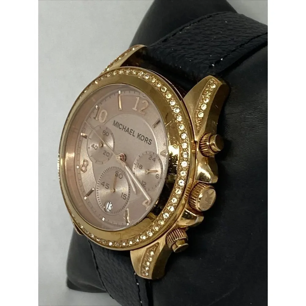 Michael Kors MK5943 Women's Black Leather Analog Dial Quartz Wrist Watch HK1053